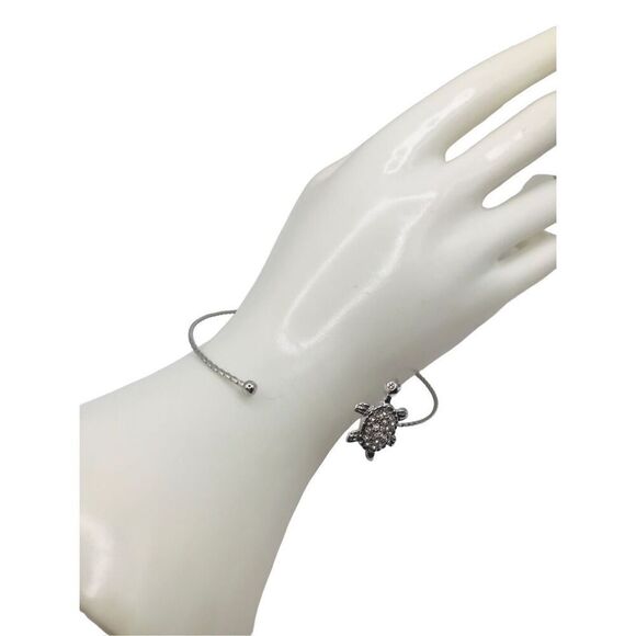 Silver Turtle Charm Dainty Cuff Bracelet - Picture 7 of 8